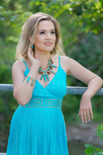 Turquoise Fantasy jewellery set shown on a model