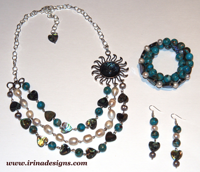 Abalone Dream necklace, bracelet and earrings