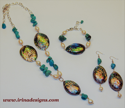 Abalone Princess necklace, bracelet and earrings