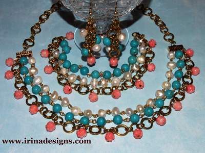 Turquoise Roses jewellery set