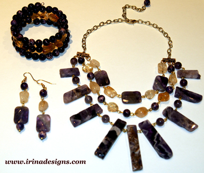 Amethyst & Citrine Fantasy necklace, bracelet and earrings