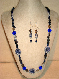 Blue China Necklace and Earrings