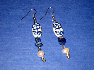 Blue & White Floral Ceramic Earrings