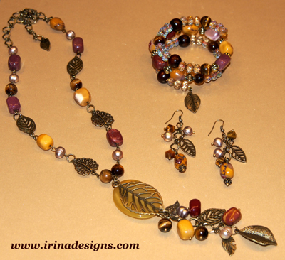 Burgandy & Gold Leaves jewellery set