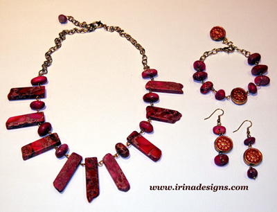 Fuscia Sunrise necklace, bracelet, earrings