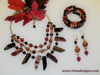 Red Autumn necklace, bracelet and earrings