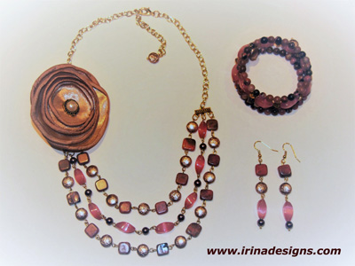 Rhodonite Muse necklace, bracelet and earrings