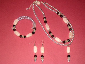 Rose Quartz and Garnet Fantasy jewellery set