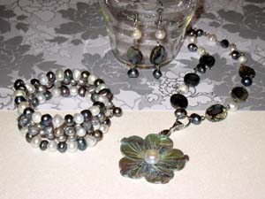 Silver Pearl Flower Jewellery Set