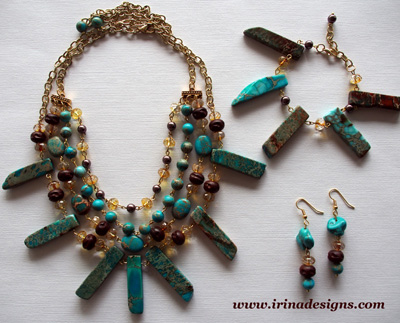 Turquoise Fantasy necklace, bracelet, earrings