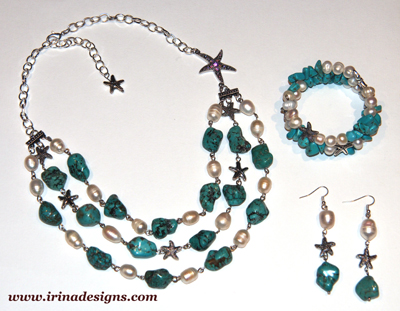 Turquoise Seastar necklace, bracelet and earrings