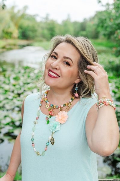 Flamingo Garden jewelry set on a model