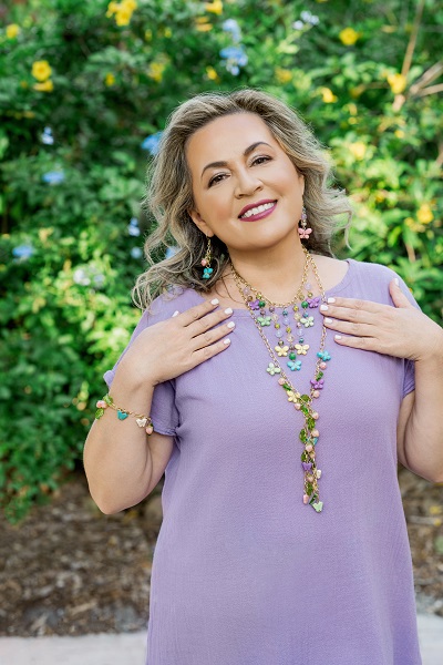 Butterfly Waterfall jewelry set on a model