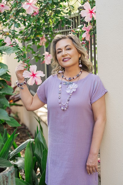 Dragonfly Garden jewelry set on a model