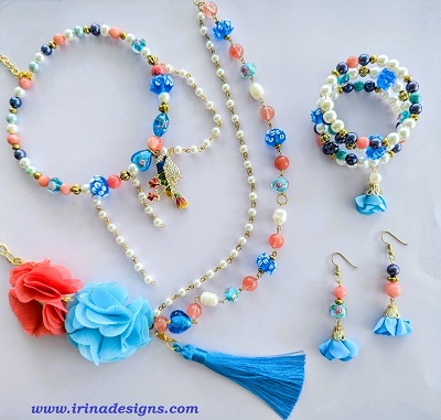 Blue Bird Garden jewelry set